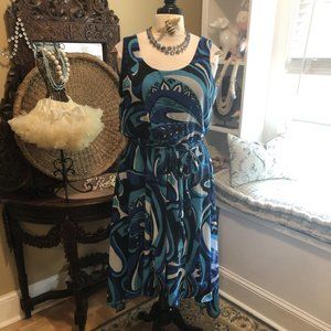 Hot in Hollywood EUC 2X Blue Print Maxi Dress